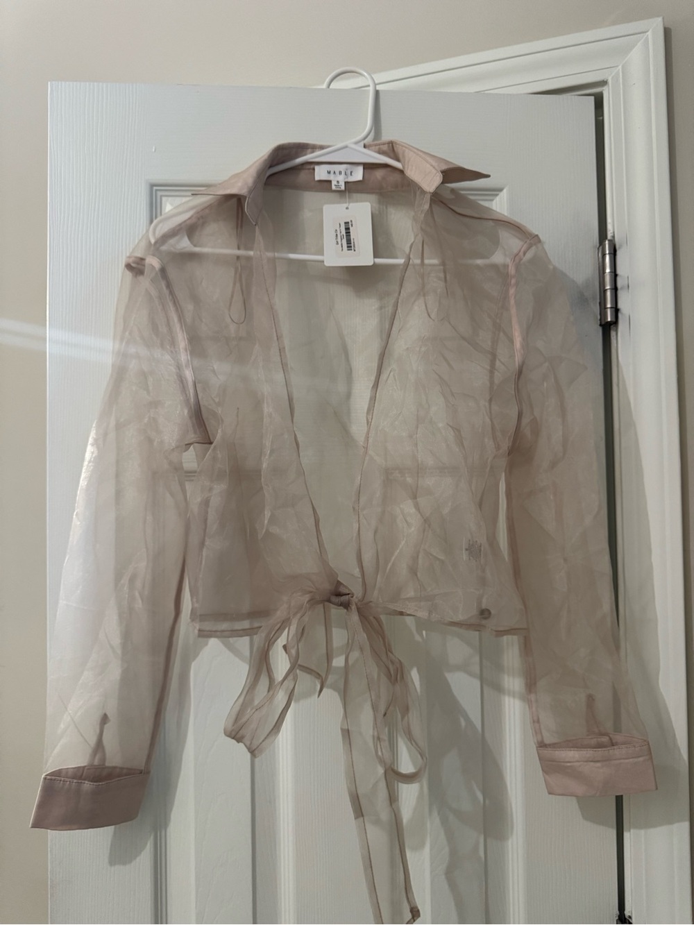 Sheer Tie-Front Blouse in Taupe